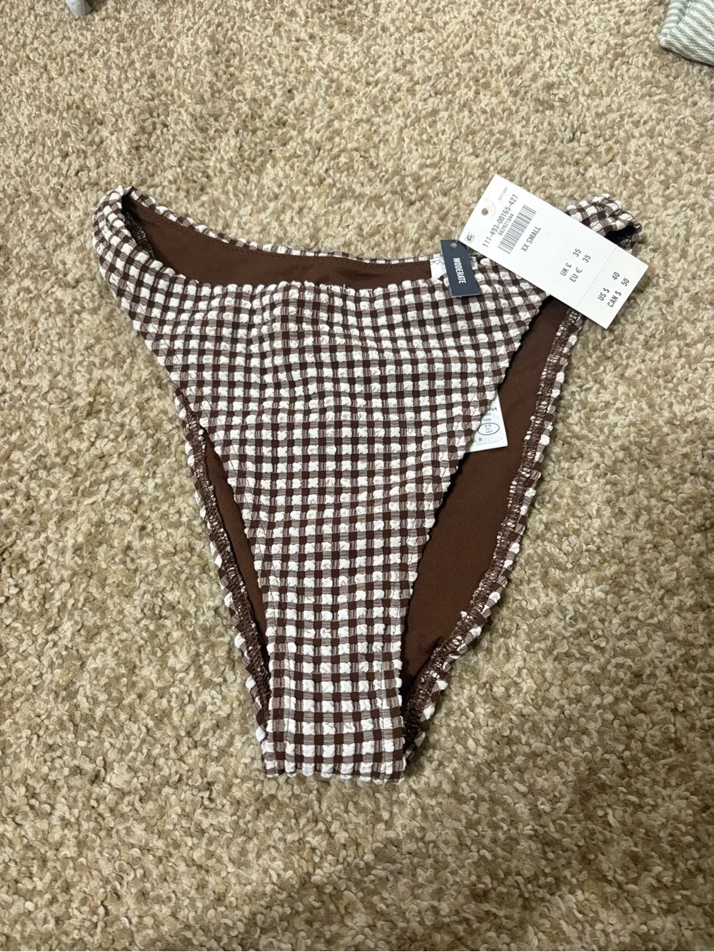 NWT Abercrombie & Fitch Brown and White Gingham Bikini Bottom